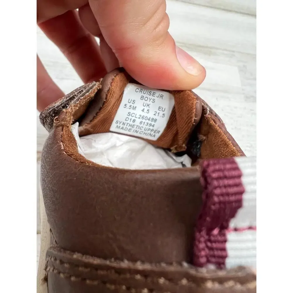Sperry CRUISE JR Brown Faux LaceUp Rubber Sole Slip On Sneakers Kids US 5.5M